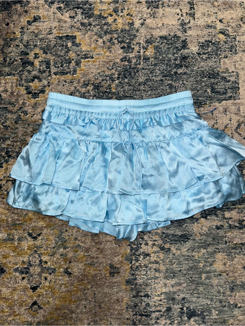 Shug Light Blue Silk Ruffle Mini Skirt